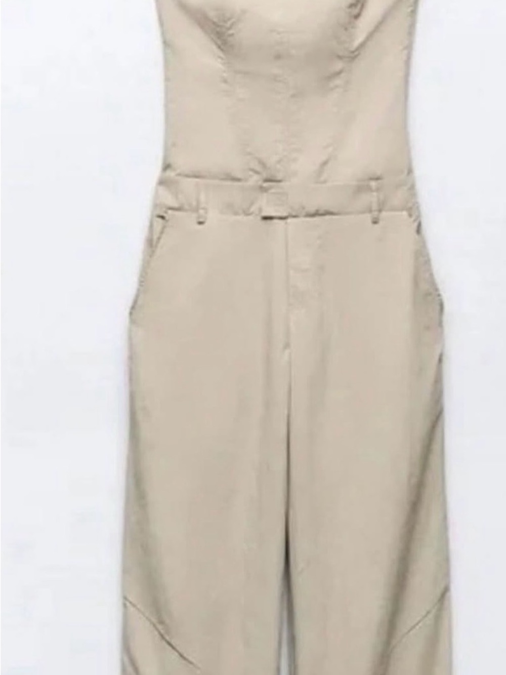 Zara Strapless Cream Jumpsuit with Wide Legs - Picture 3 of 4